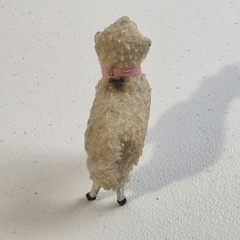 Antique German Putz Stick Leg Sheep 2 1/8" Pink Collar Matchstick Wood Germany - Picture 5 of 7